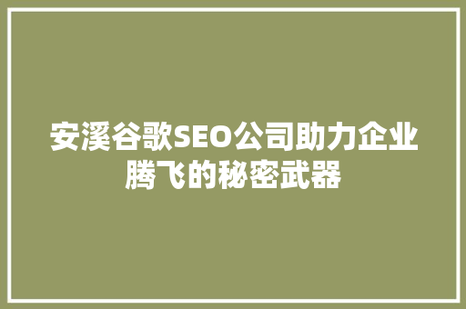 安溪谷歌SEO公司助力企业腾飞的秘密武器