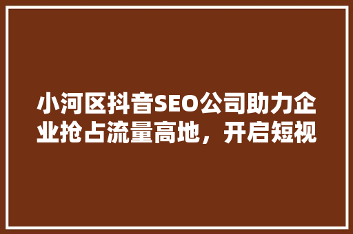 小河区抖音SEO公司助力企业抢占流量高地，开启短视频营销新篇章