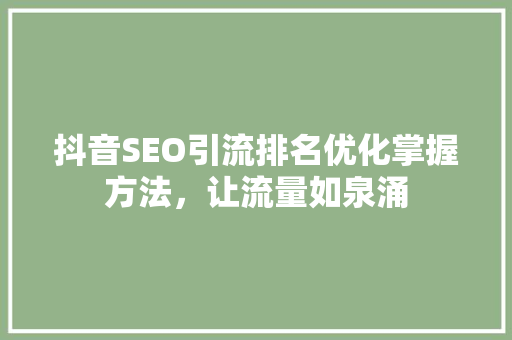 抖音SEO引流排名优化掌握方法，让流量如泉涌
