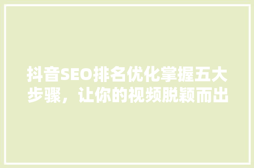 抖音SEO排名优化掌握五大步骤，让你的视频脱颖而出