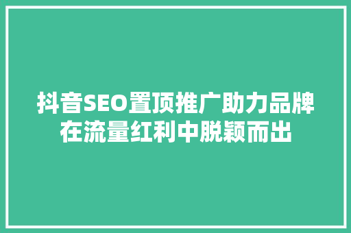 抖音SEO置顶推广助力品牌在流量红利中脱颖而出