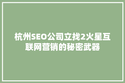 杭州SEO公司立找2火星互联网营销的秘密武器