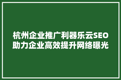 杭州企业推广利器乐云SEO助力企业高效提升网络曝光度