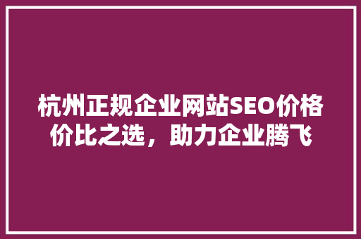 杭州正规企业网站SEO价格价比之选，助力企业腾飞