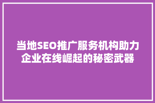 当地SEO推广服务机构助力企业在线崛起的秘密武器
