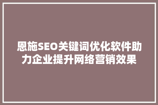 恩施SEO关键词优化软件助力企业提升网络营销效果