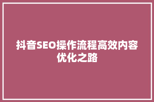 抖音SEO操作流程高效内容优化之路