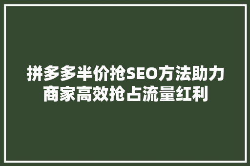 拼多多半价抢SEO方法助力商家高效抢占流量红利