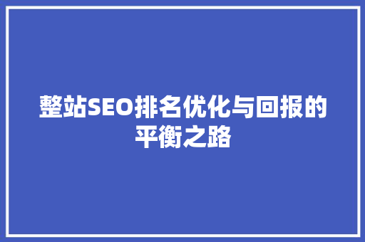 整站SEO排名优化与回报的平衡之路