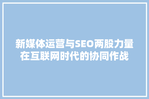 新媒体运营与SEO两股力量在互联网时代的协同作战