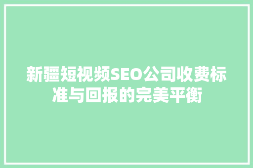 新疆短视频SEO公司收费标准与回报的完美平衡