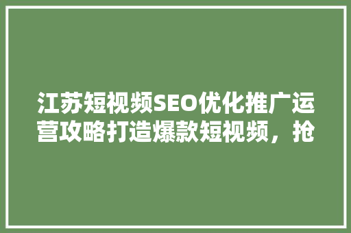 江苏短视频SEO优化推广运营攻略打造爆款短视频，抢占流量高地