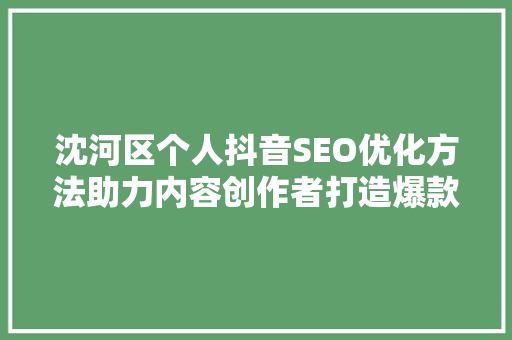 沈河区个人抖音SEO优化方法助力内容创作者打造爆款短视频