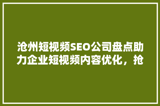 沧州短视频SEO公司盘点助力企业短视频内容优化，抢占流量高地