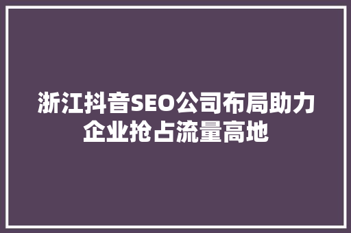 浙江抖音SEO公司布局助力企业抢占流量高地