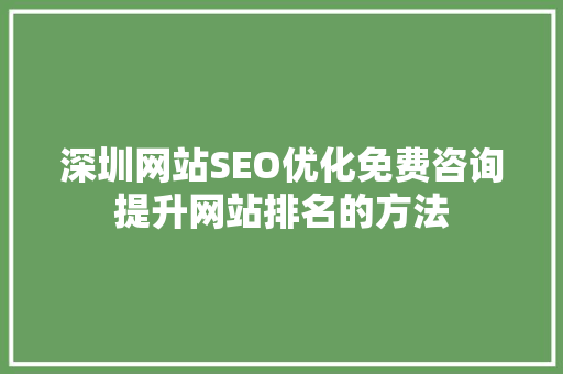 深圳网站SEO优化免费咨询提升网站排名的方法