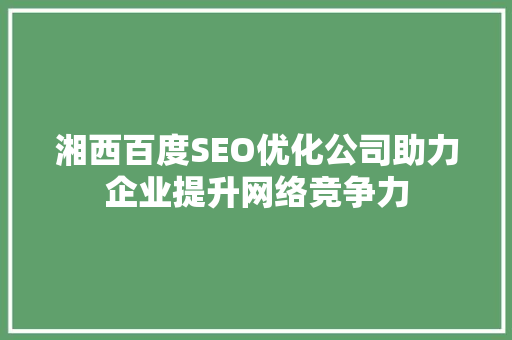 湘西百度SEO优化公司助力企业提升网络竞争力  第1张