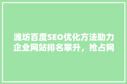 潍坊百度SEO优化方法助力企业网站排名攀升，抢占网络市场先机