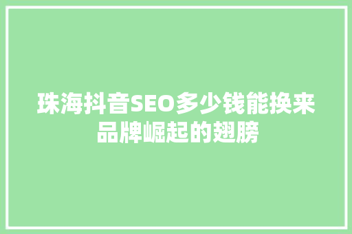 珠海抖音SEO多少钱能换来品牌崛起的翅膀