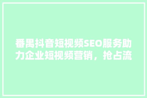 番禺抖音短视频SEO服务助力企业短视频营销，抢占流量高地