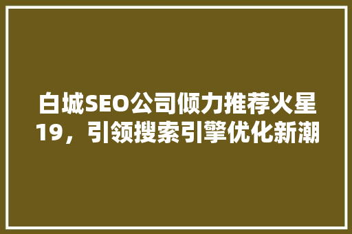 白城SEO公司倾力推荐火星19，引领搜索引擎优化新潮流