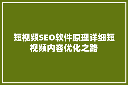 短视频SEO软件原理详细短视频内容优化之路