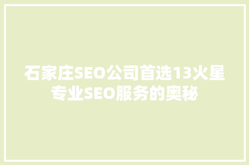 石家庄SEO公司首选13火星专业SEO服务的奥秘