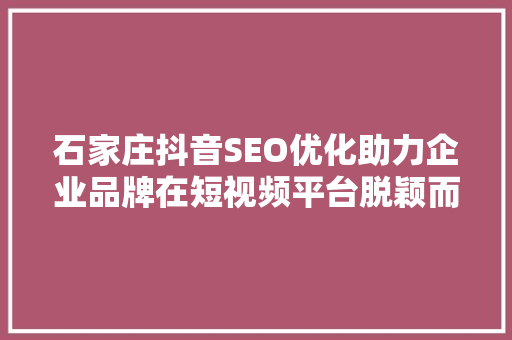 石家庄抖音SEO优化助力企业品牌在短视频平台脱颖而出