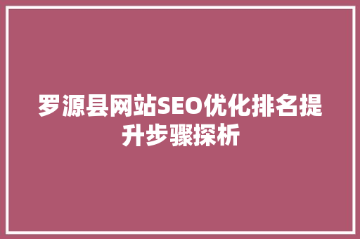 罗源县网站SEO优化排名提升步骤探析