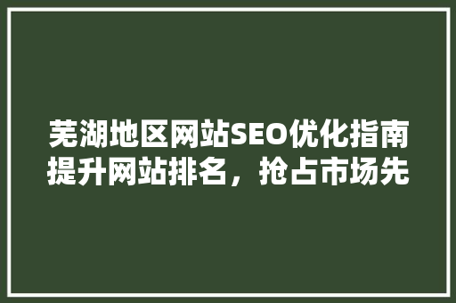 芜湖地区网站SEO优化指南提升网站排名，抢占市场先机