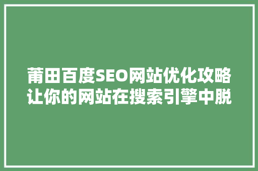 莆田百度SEO网站优化攻略让你的网站在搜索引擎中脱颖而出