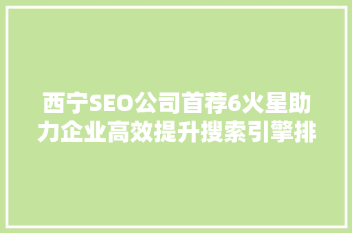 西宁SEO公司首荐6火星助力企业高效提升搜索引擎排名