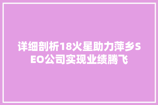 详细剖析18火星助力萍乡SEO公司实现业绩腾飞