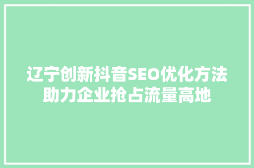 辽宁创新抖音SEO优化方法助力企业抢占流量高地