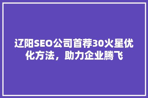 辽阳SEO公司首荐30火星优化方法，助力企业腾飞