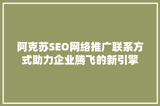 阿克苏SEO网络推广联系方式助力企业腾飞的新引擎  第1张