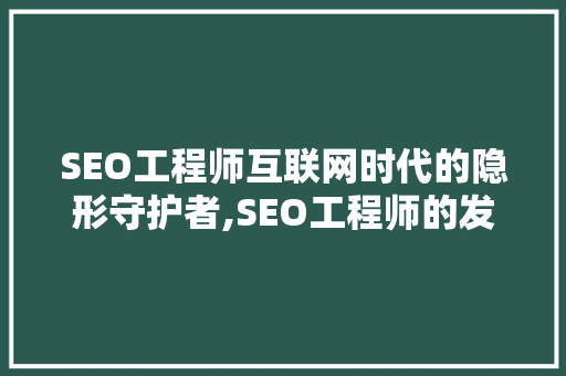 SEO工程师互联网时代的隐形守护者,SEO工程师的发展前景