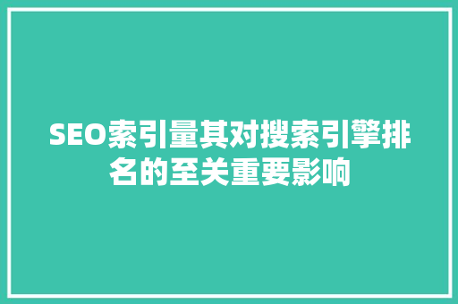 SEO索引量其对搜索引擎排名的至关重要影响