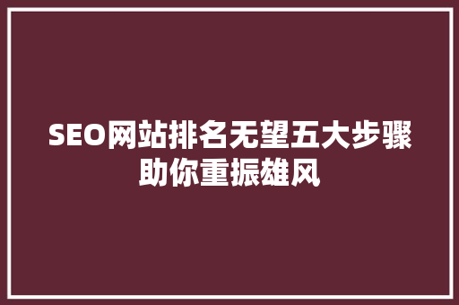 SEO网站排名无望五大步骤助你重振雄风
