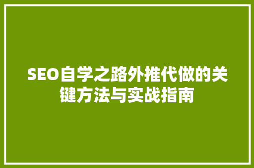 SEO自学之路外推代做的关键方法与实战指南