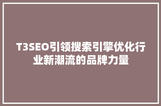 T3SEO引领搜索引擎优化行业新潮流的品牌力量