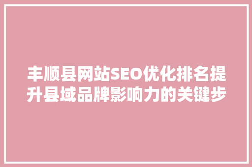 丰顺县网站SEO优化排名提升县域品牌影响力的关键步骤
