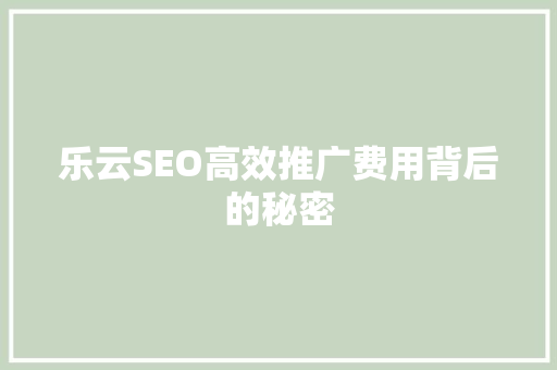 乐云SEO高效推广费用背后的秘密