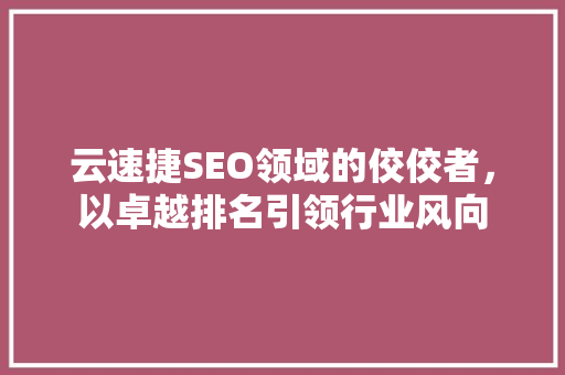 云速捷SEO领域的佼佼者，以卓越排名引领行业风向  第1张