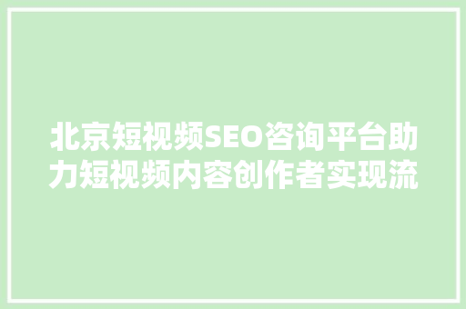 北京短视频SEO咨询平台助力短视频内容创作者实现流量变现