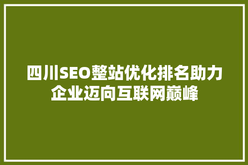 四川SEO整站优化排名助力企业迈向互联网巅峰
