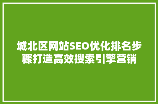 城北区网站SEO优化排名步骤打造高效搜索引擎营销