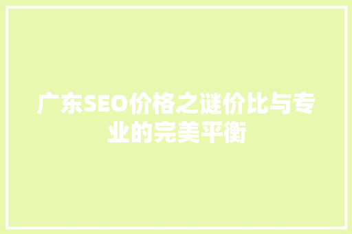 广东SEO价格之谜价比与专业的完美平衡