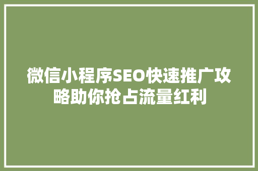 微信小程序SEO快速推广攻略助你抢占流量红利