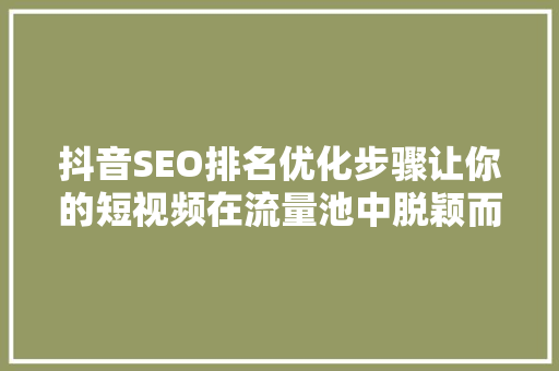 抖音SEO排名优化步骤让你的短视频在流量池中脱颖而出